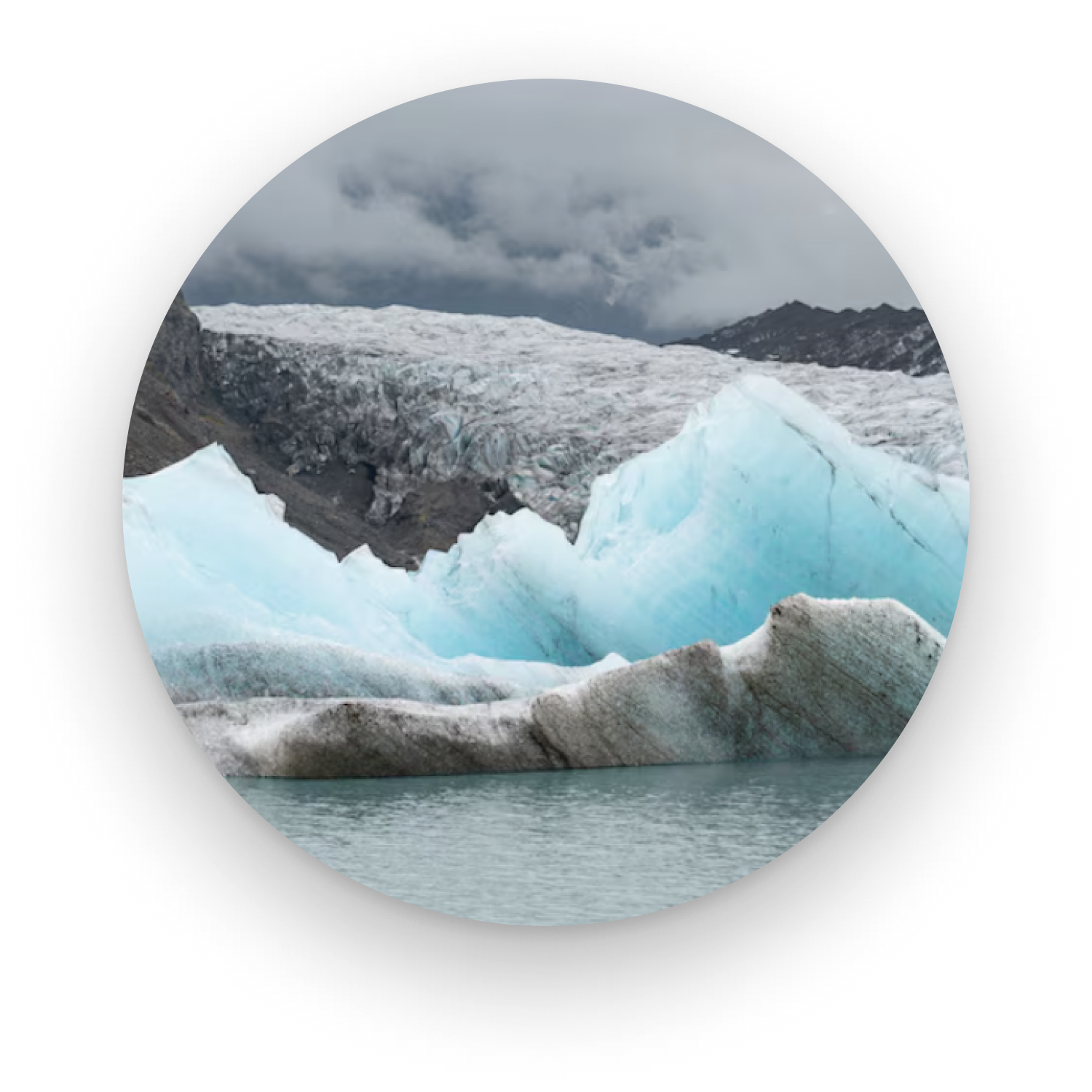 Melting glacier ice on a mountainous landscape