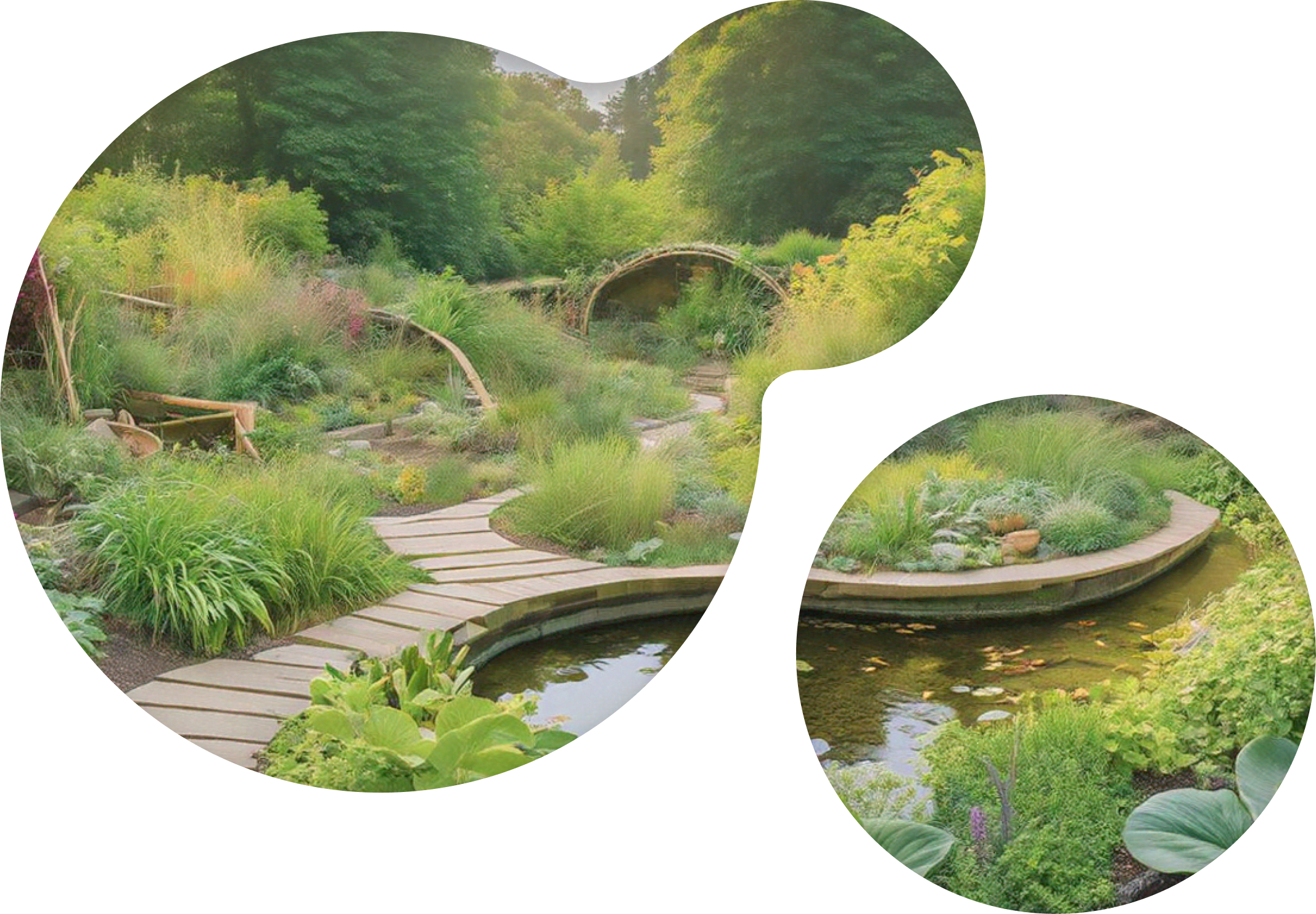 Semi-wild landscaping with water features