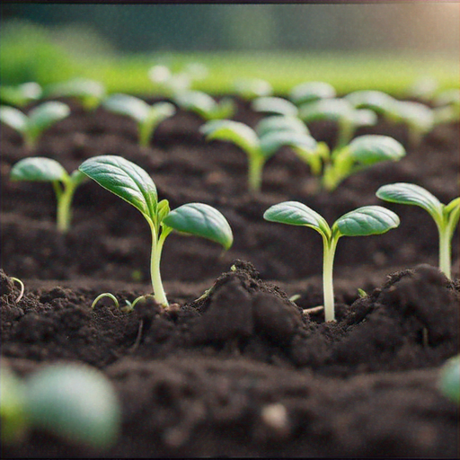 Young seedlings sprouting out of dark and rich soil.
